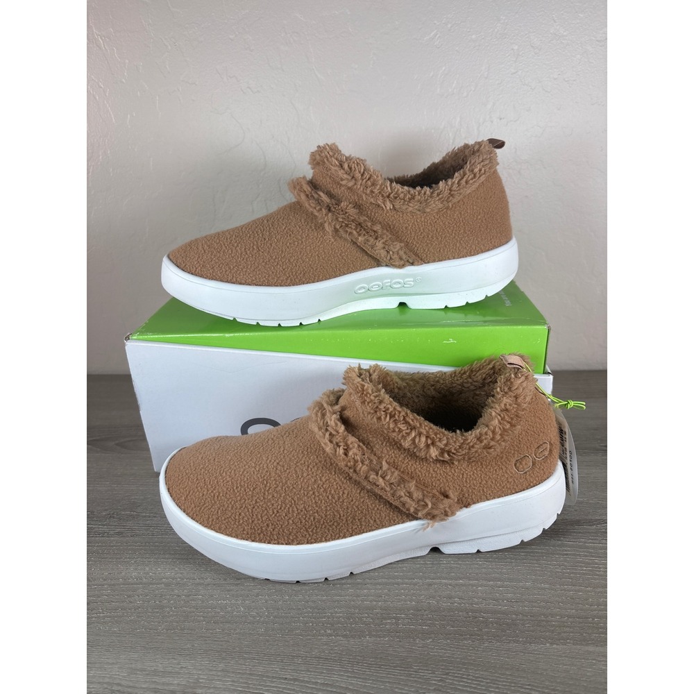 Oofos OOCoozie Low Chestnut‎ Sherpa Fleece Recovery Shoes W10.5 NEW